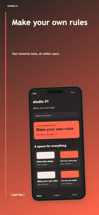 Studio 01 screenshot design: Book spine